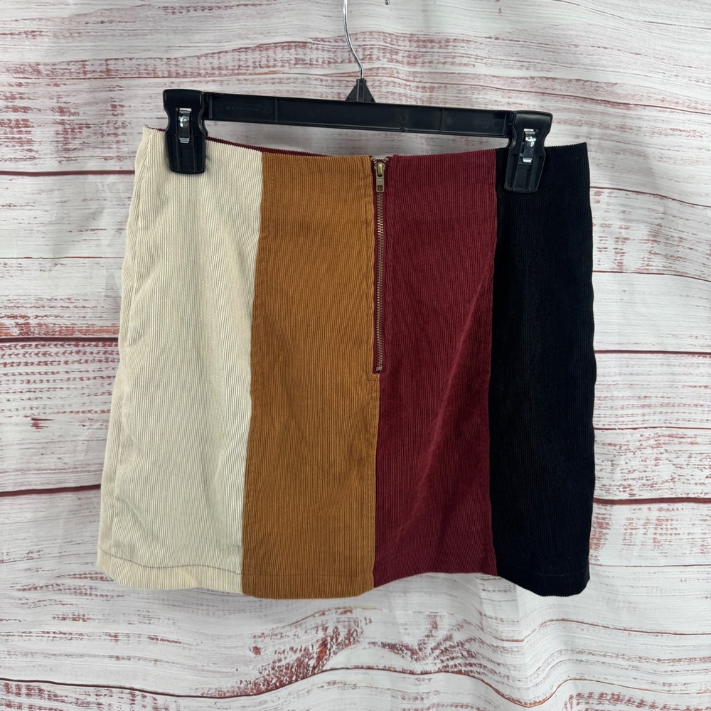 Altard State Colorblock Corduroy Mini Skirt Small Black Burgundy Mustard Cream - Picture 4 of 10